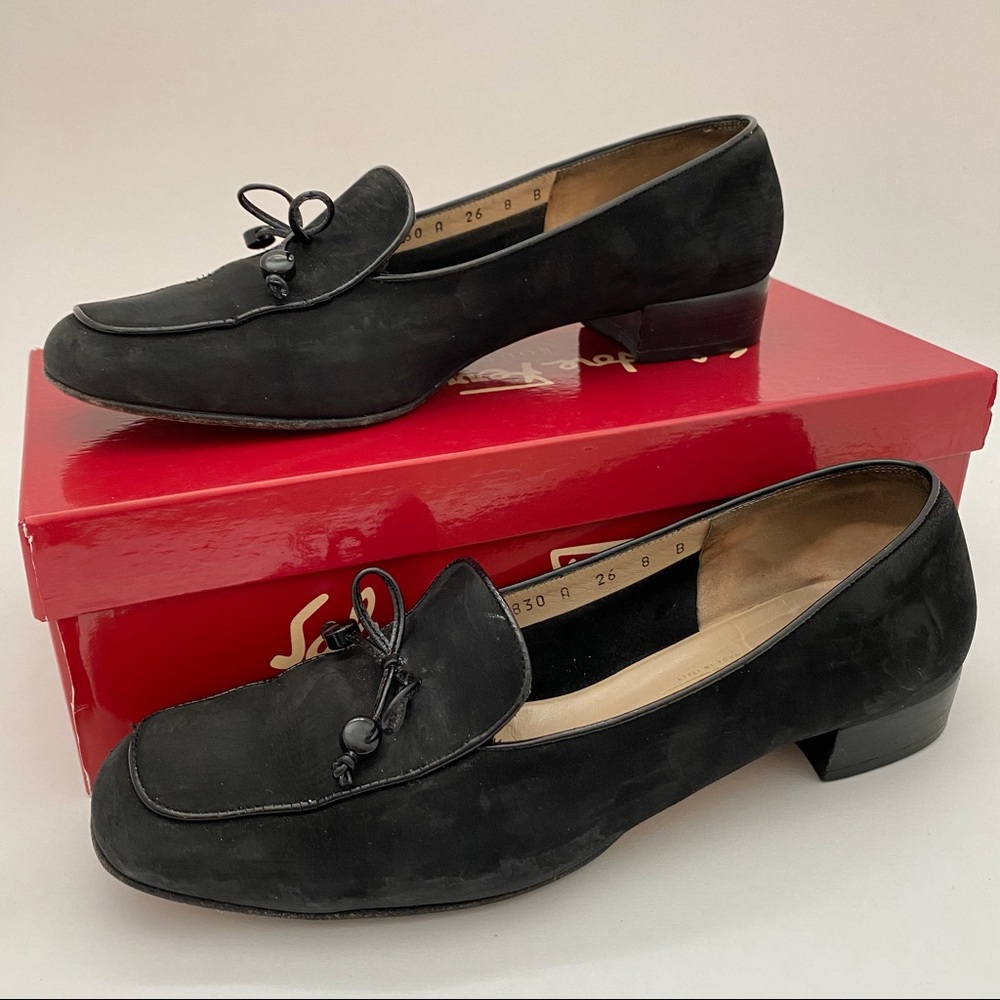 Ferragamo Florence Black Suede Loafers Siz…